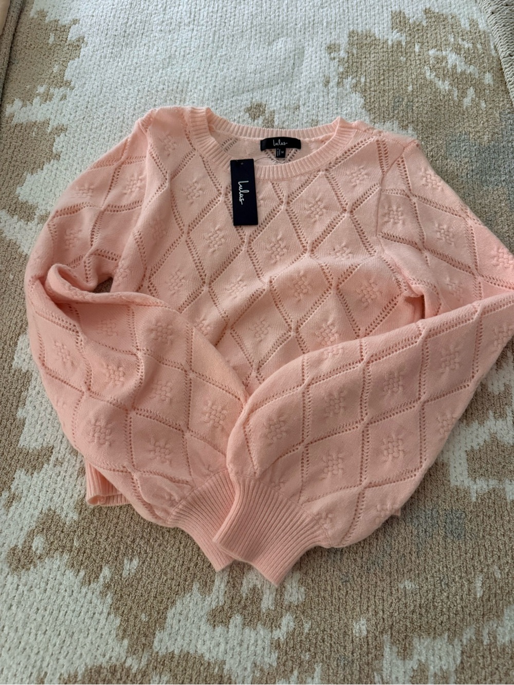 Lulu's Blush Pink Diamond-Textured Crewneck Sweater
